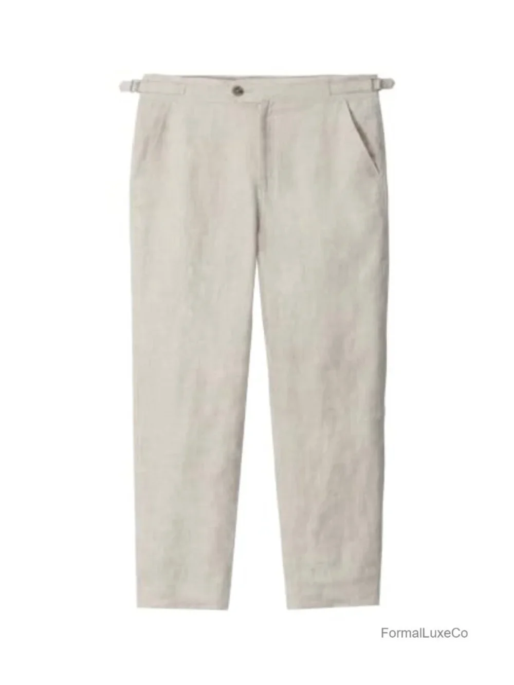 Men's 100% Linen Tapered Casual Pants Side Tab Adjustable Waist 4 Pockets